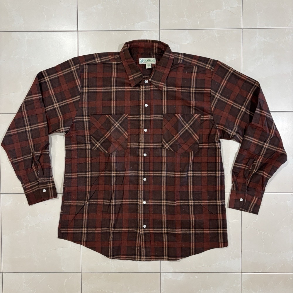 Vintage 90s Pearl Snap Flannel Shirt Plaid Button Up Brown Men's L Grunge Punk